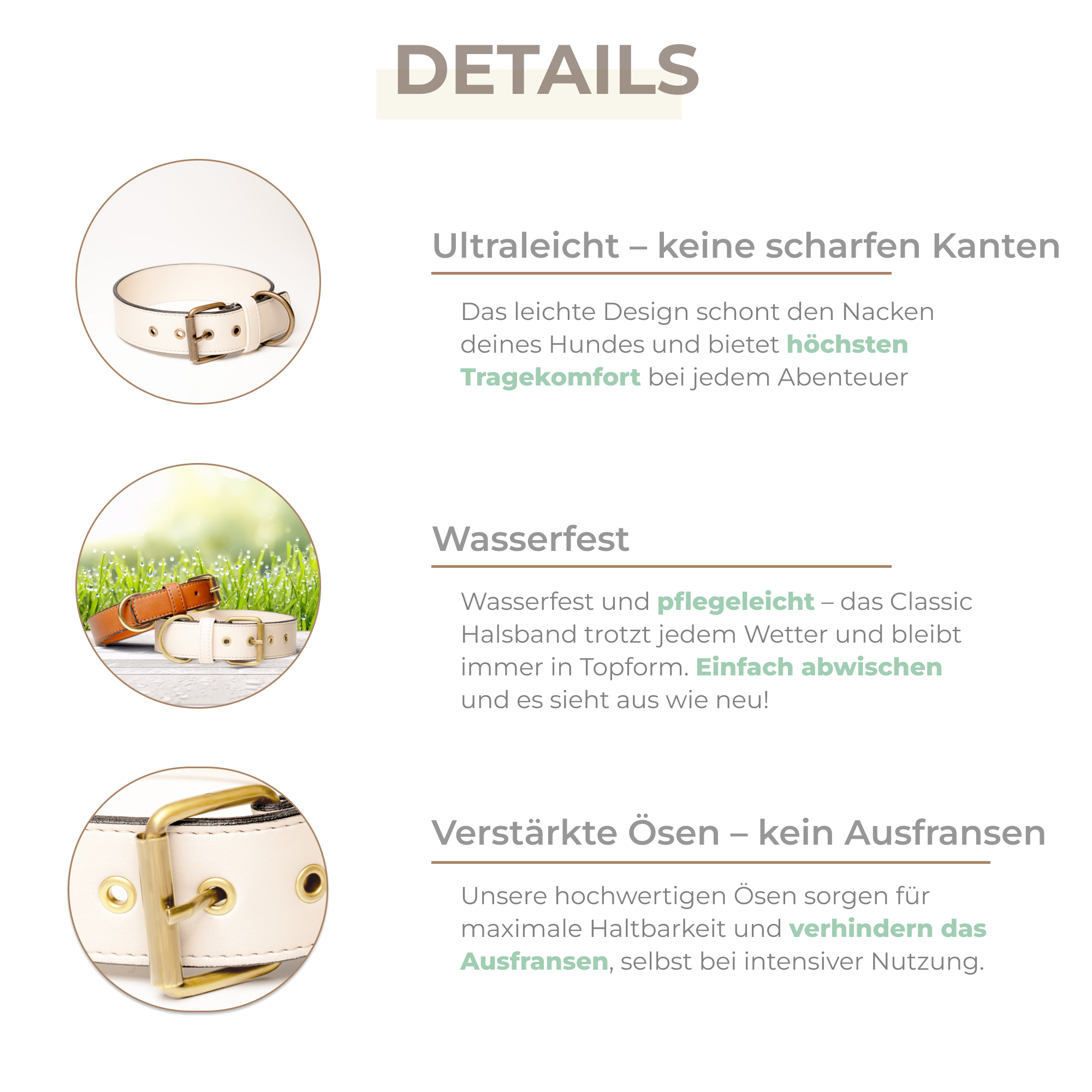FriedaGreen Classic Halsband – Elegant, Fellschonend & Ultraleicht