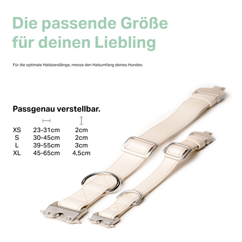 Cremeweißes veganes Hundehalsband mit Schnellverschluss und eleganter goldener Schnalle verschiedene größen