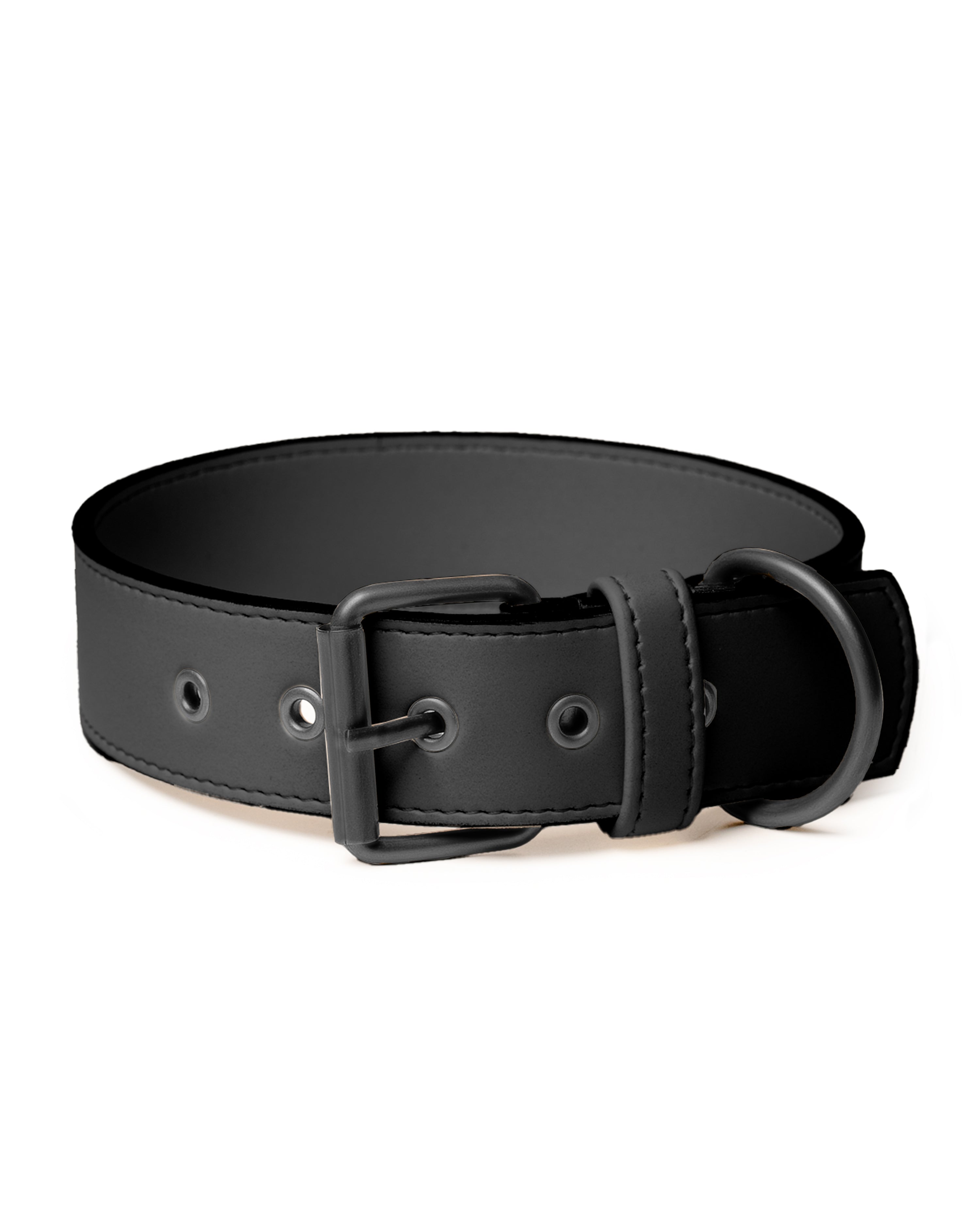 Schwarzes Hundehalsband aus veganem Leder mit Gürtelverschluss elegant und schwarzer Schnalle