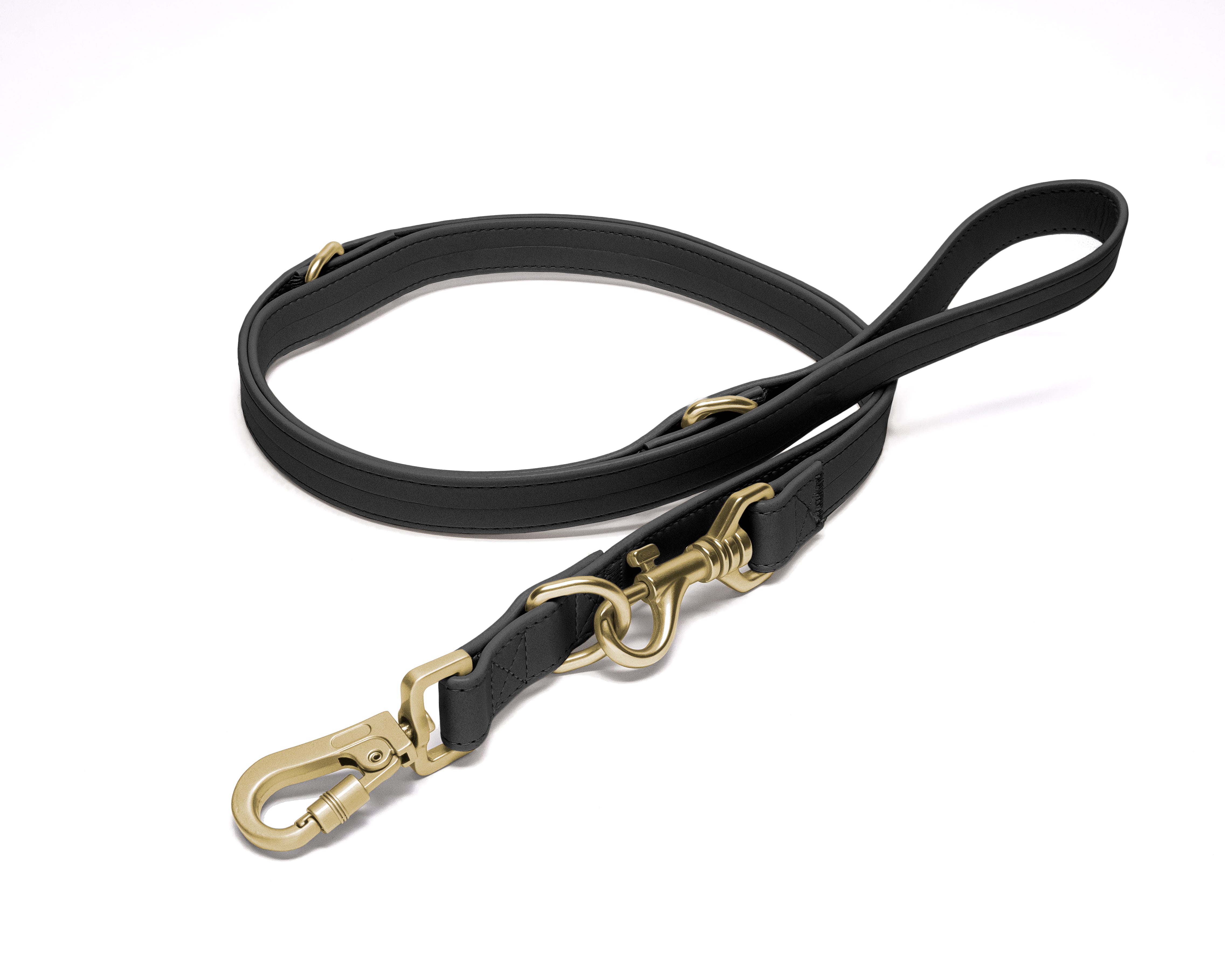 Elegante schwarze Trainingsleine aus nachhaltigem Apfelleder, verstellbar, mit goldenem Karabiner, langlebig